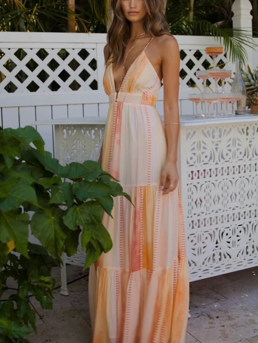NWT Elan Peach and Pink Coral Striped Strovia Maxi Dress in SMALL - Picture 7 of 15